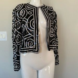 Sequin swirl black white jacket vintage style